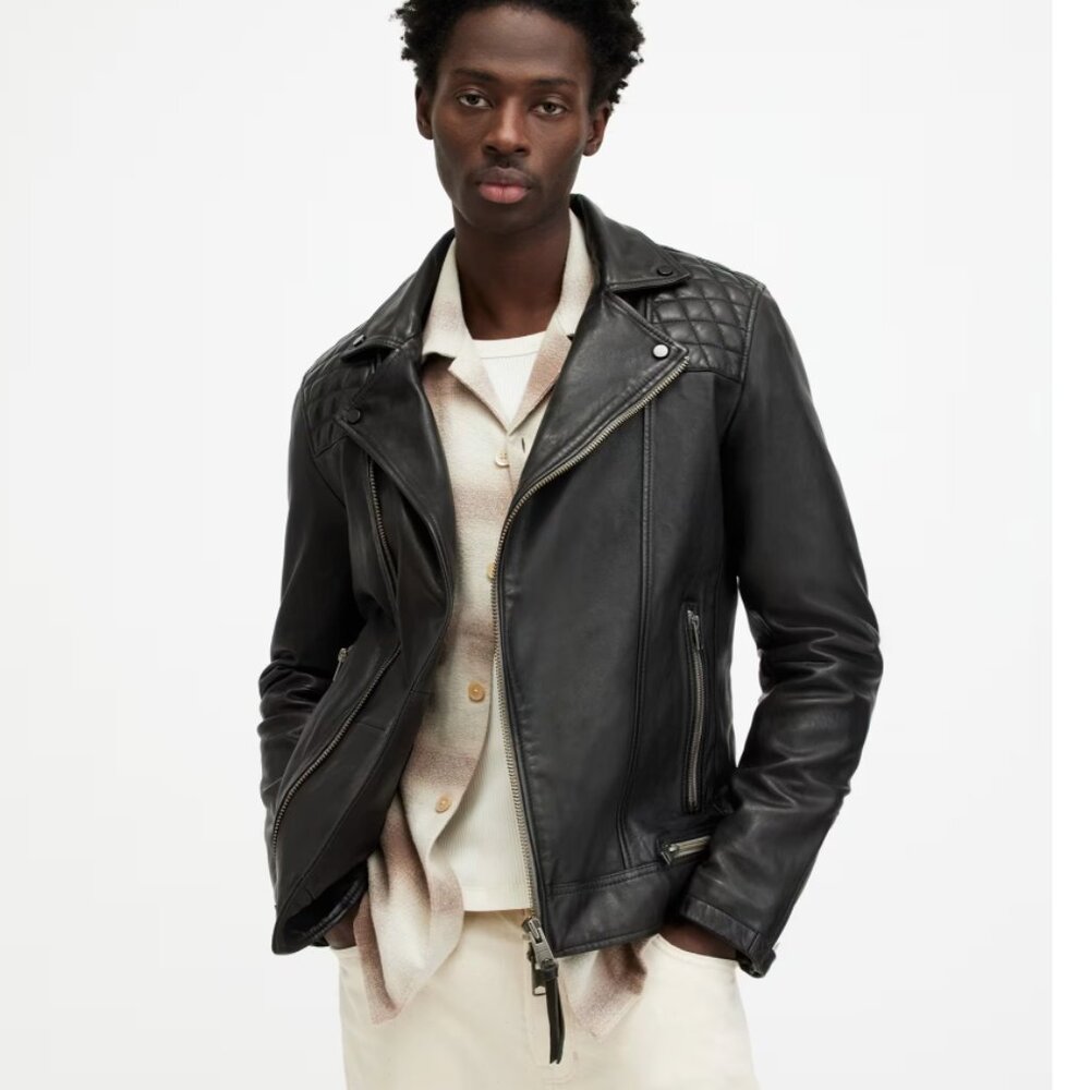 All Saints Leather Jacket XS S Black Biker Conroy Classic Moto NWOT